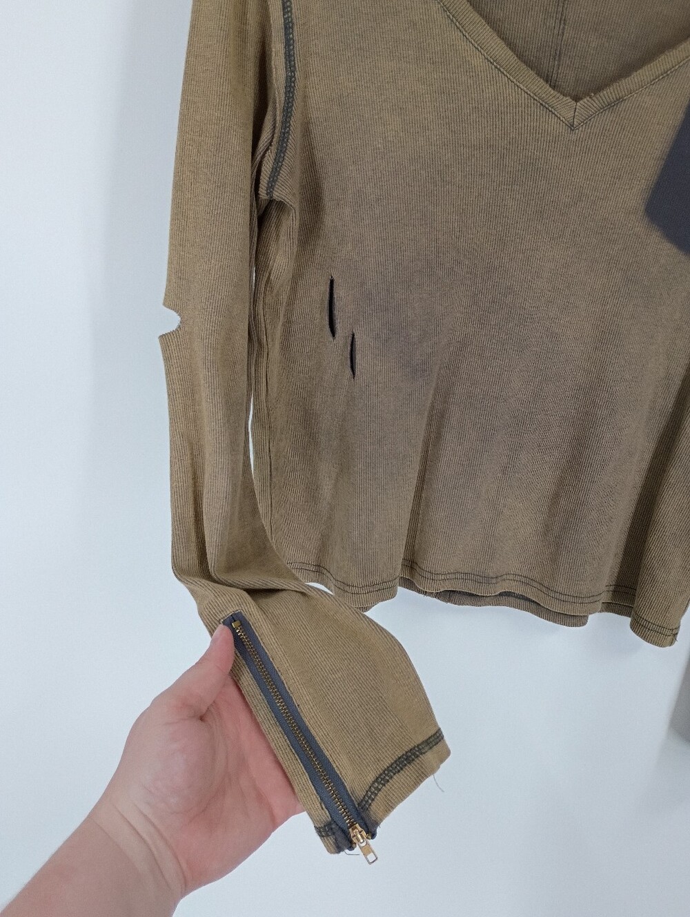 POL Distressed Ribbed Long Sleeve Top - Picture 2 of 5